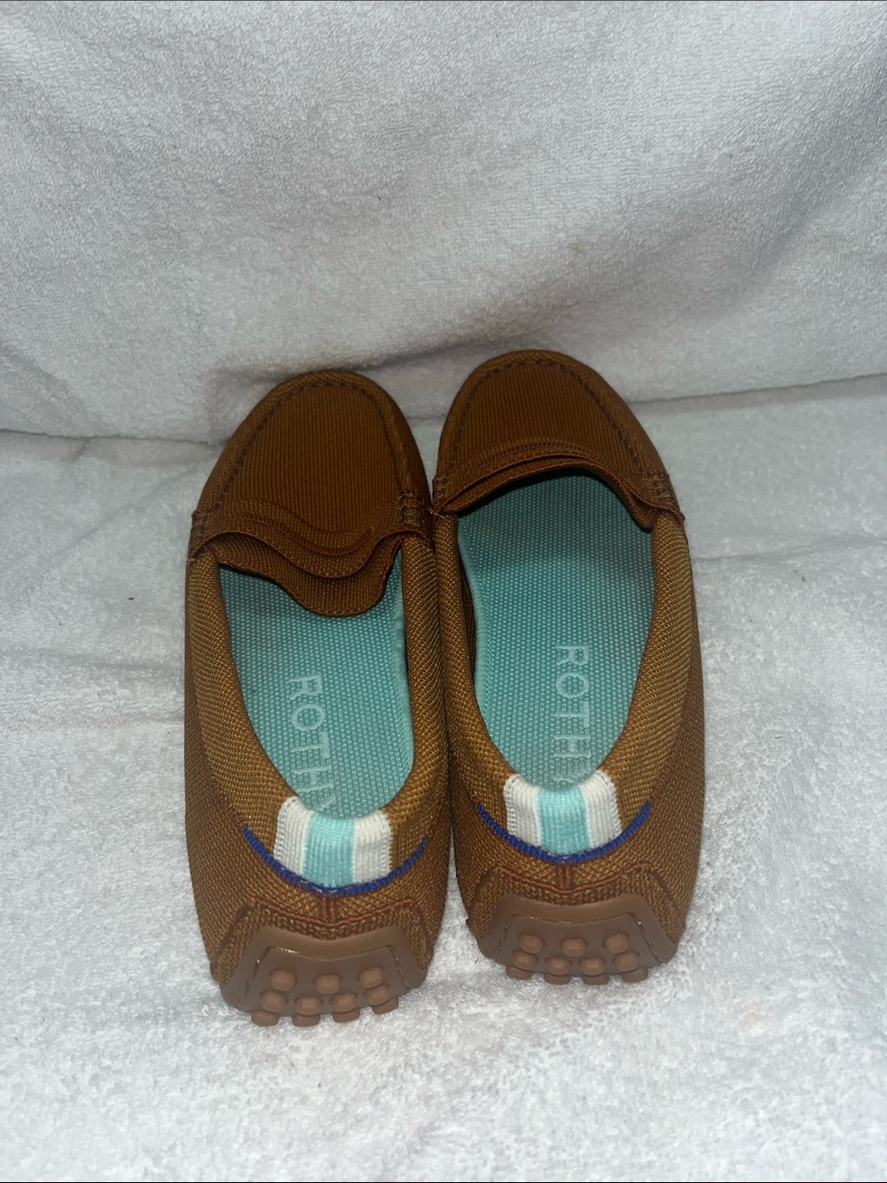 Rothy's Tan Knit Loafer with Teal Insole - Picture 4 of 8